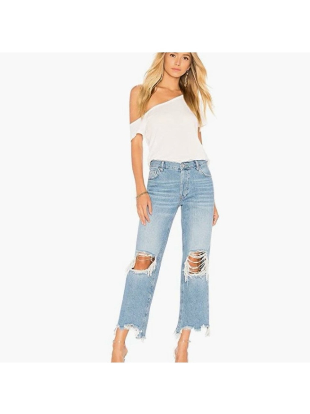 Free People We the Free Maggie Light Wash Distressed Crop Straight Jeans